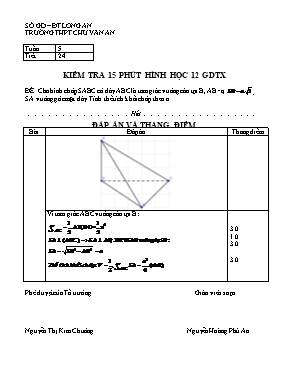 Đề kiểm tra 15p Hình học 12 - Trường THPT Chu Văn An